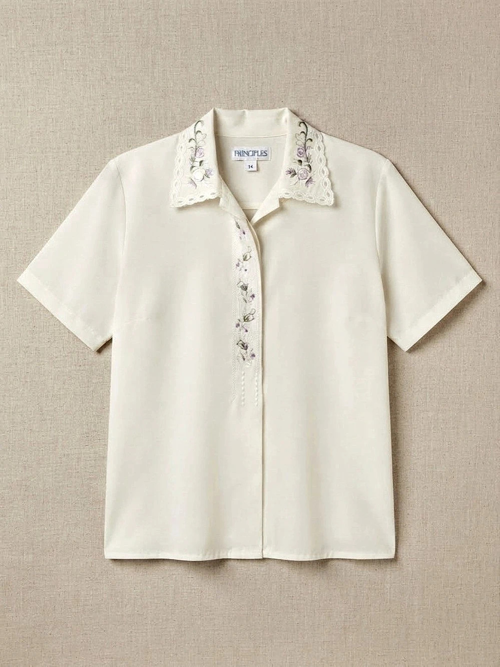 PRINCIPLES Embroidered Collar Blouse in White Size Small Like New